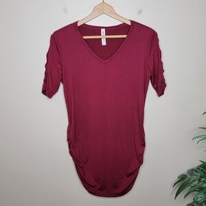 Vanilla Bay | Burgundy Side Ruched Crochet Lace Sleeve Tee Size Medium